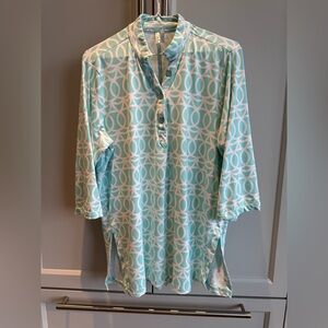 🐳 Lulu-B V-Neck Button 3/4 Sleeve UPF 50+ Cooling Tunic, Women’s Large